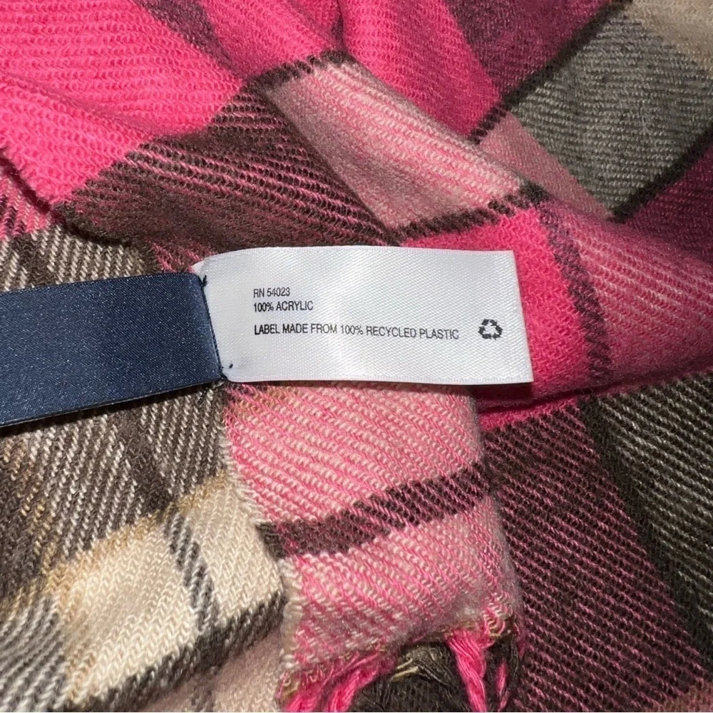 Gap Brown and Pink Very Soft Plaid Shawl Scarf With Fringe Hem - Picture 5 of 8